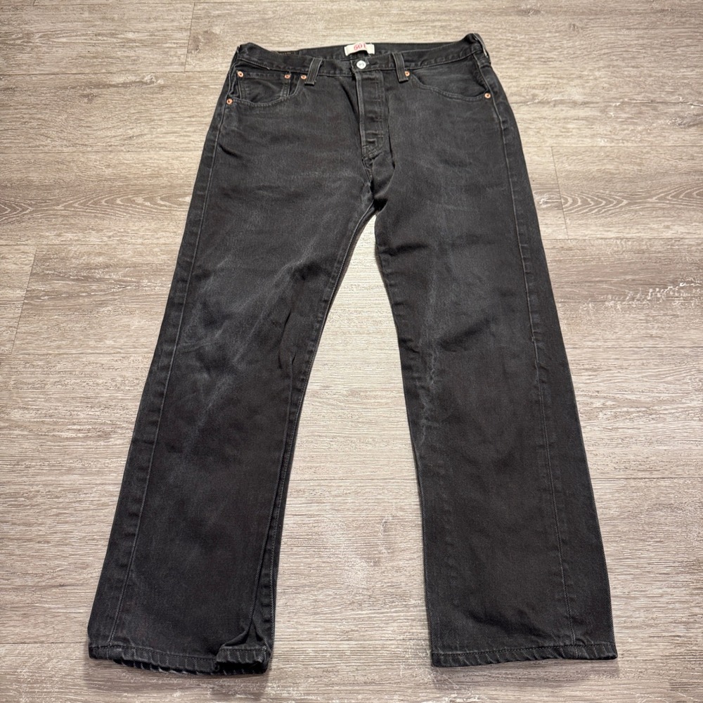 Levis 501 Jeans Mens 34 Black Denim Cotton Straight Leg Button Fly Classic 33x28